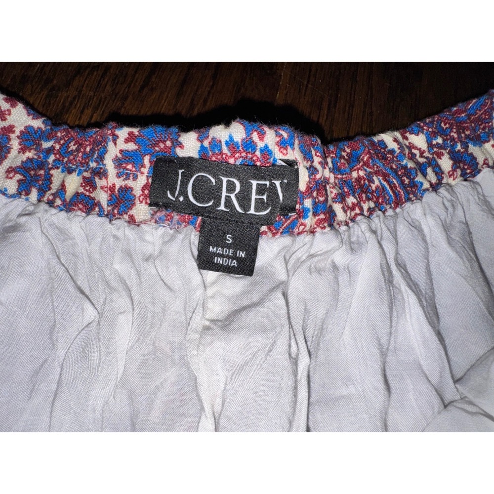 J. Crew Tiered Mini Skirt Floral Bouquet Linen Blue Boho Size Small - Picture 4 of 6